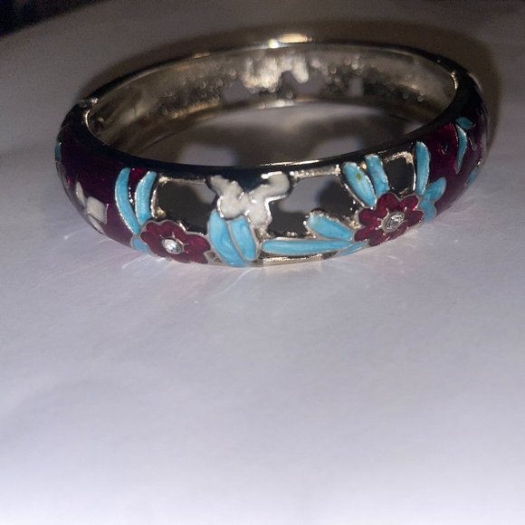 Vintage Cloisonne Enameled Hinged Bangle Bracelet - Picture 3 of 5